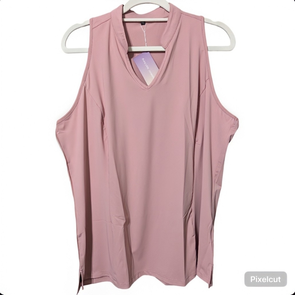 Soneven Pink Sleeveless Razorback Vneck Women's Workout Top Size: 2 XL